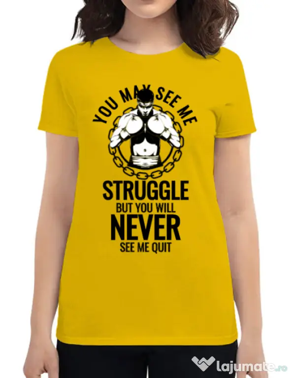 Tricou ADLER dama Never quit Galben