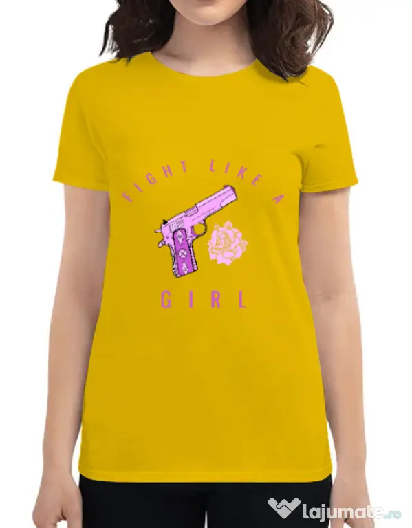 Tricou ADLER dama Fight like a girl Galben