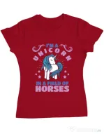 Tricou ADLER dama Just a unicorn Rosu