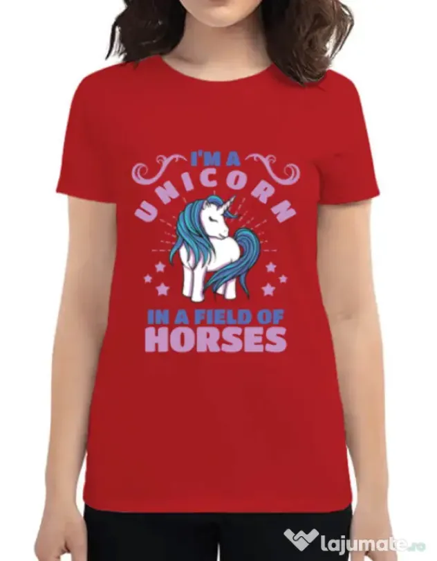 Tricou ADLER dama Just a unicorn Rosu
