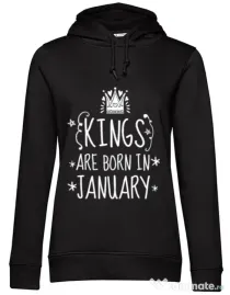Hoodie dama cu gluga Kings are born in january Negru
