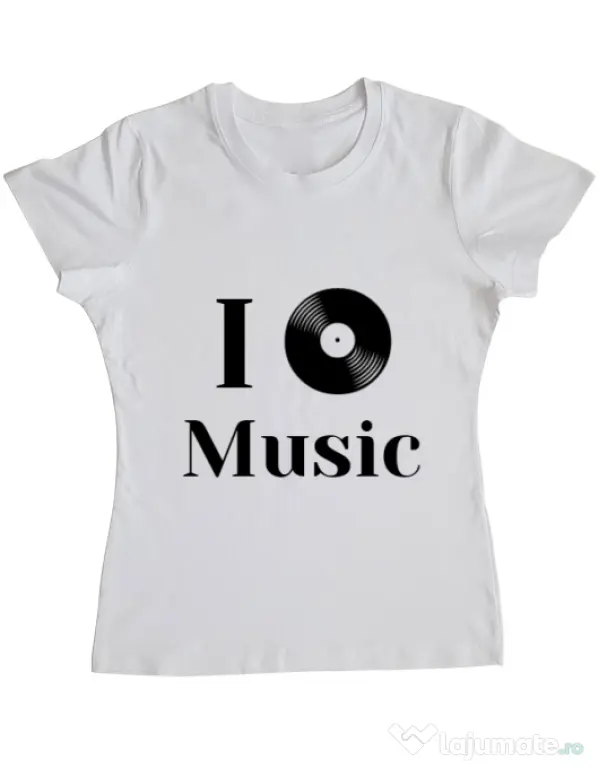 Tricou ADLER dama I love music Alb