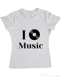 Tricou ADLER dama I love music Alb