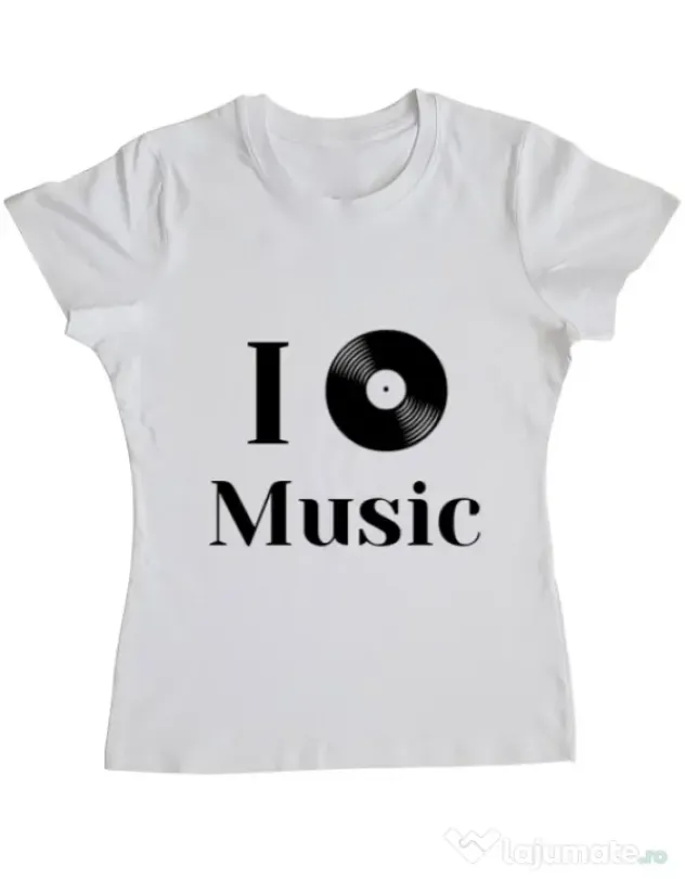 Tricou ADLER dama I love music Alb