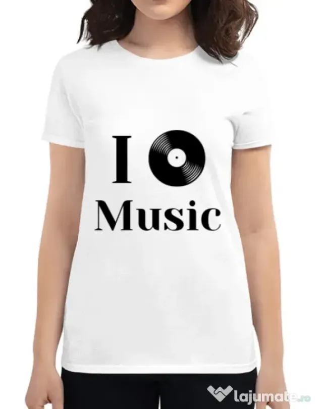 Tricou ADLER dama I love music Alb
