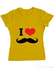 Tricou ADLER dama I love moustaches Galben