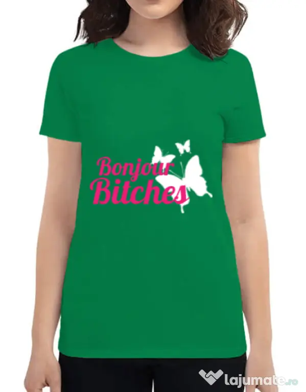 Tricou ADLER dama Bonjour bitches Verde mediu