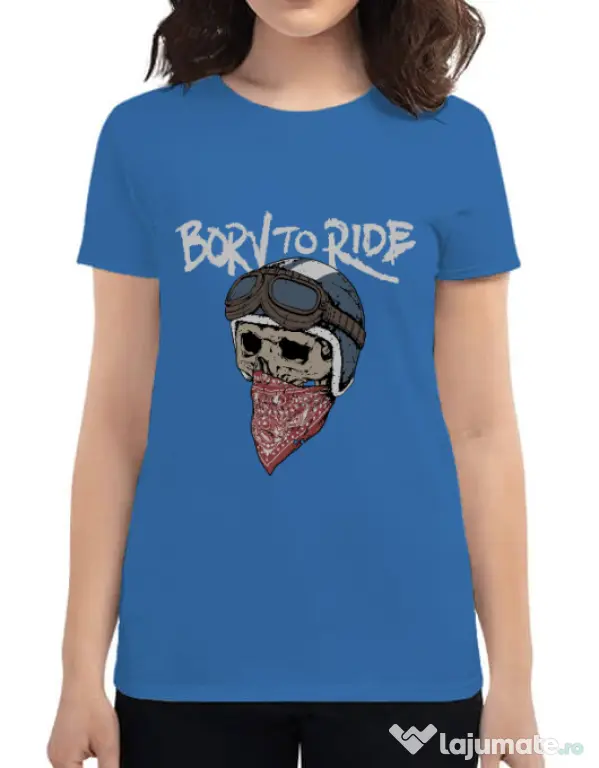 Tricou ADLER dama Born to ride Albastru azuriu