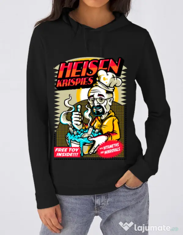 Hoodie dama cu gluga Heisen krispies Negru