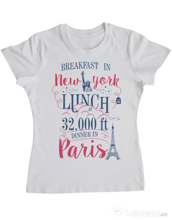 Tricou ADLER dama Breakfast in New York Alb