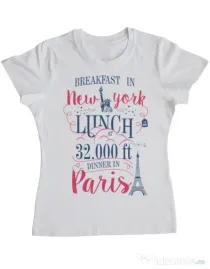 Tricou ADLER dama Breakfast in New York Alb