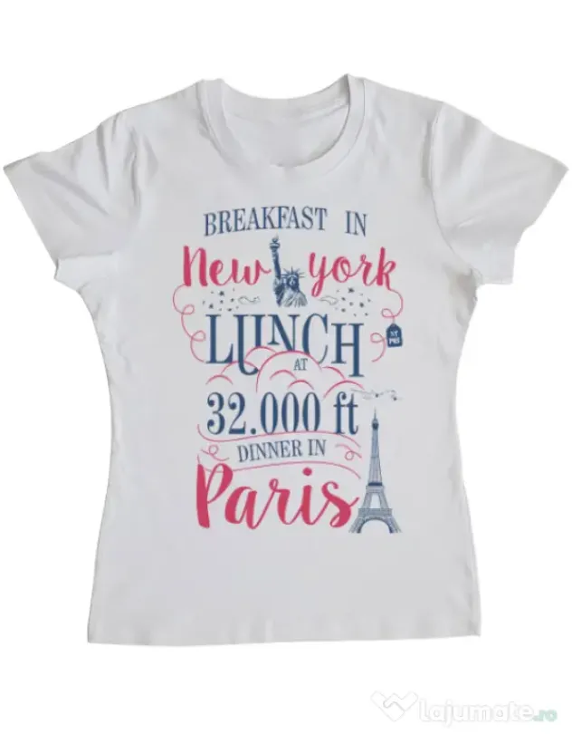Tricou ADLER dama Breakfast in New York Alb