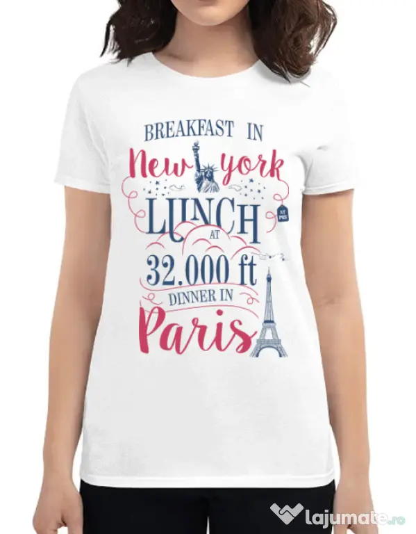 Tricou ADLER dama Breakfast in New York Alb