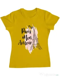 Tricou ADLER dama Paris mon amour Galben