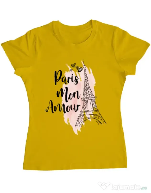Tricou ADLER dama Paris mon amour Galben
