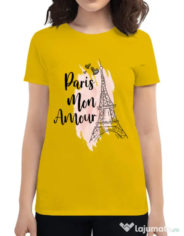 Tricou ADLER dama Paris mon amour Galben