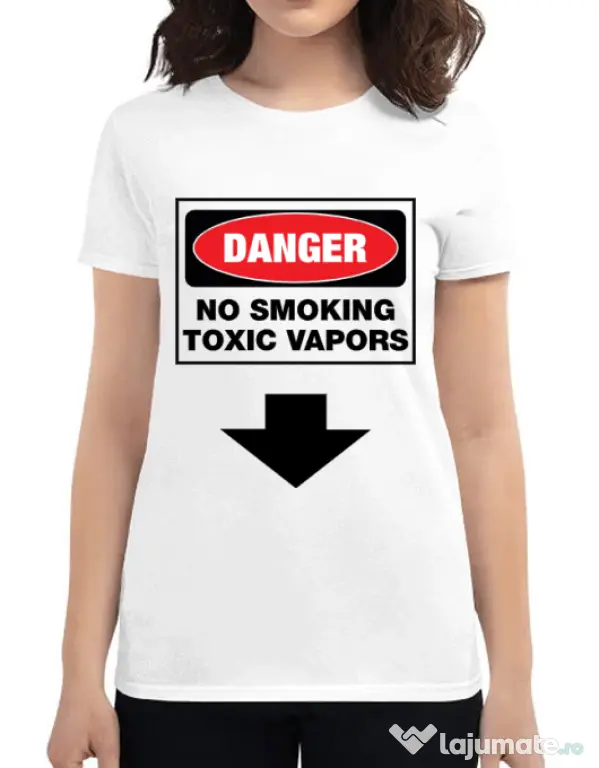 Tricou ADLER dama Danger No Smoking Alb
