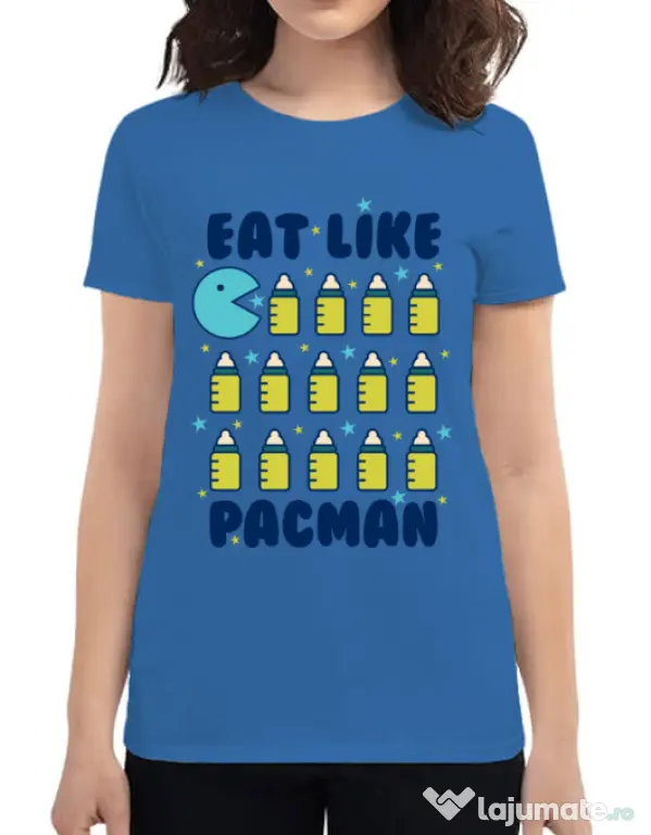 Tricou ADLER dama Eat Like Pacman Albastru azuriu