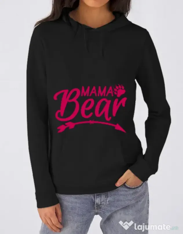 Hoodie dama cu gluga Mama bear Negru