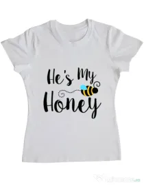 Tricou ADLER dama He is my honey Alb