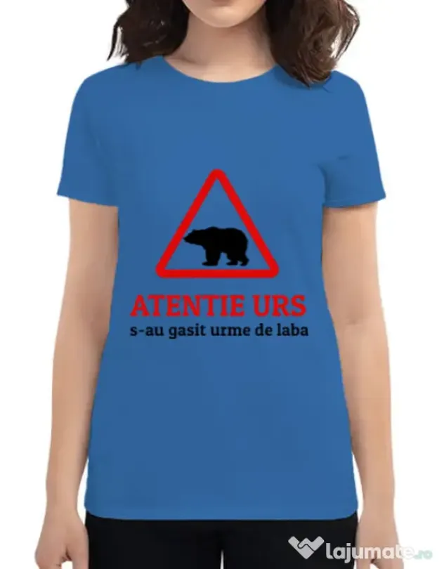 Tricou ADLER dama Atentie urs Albastru azuriu
