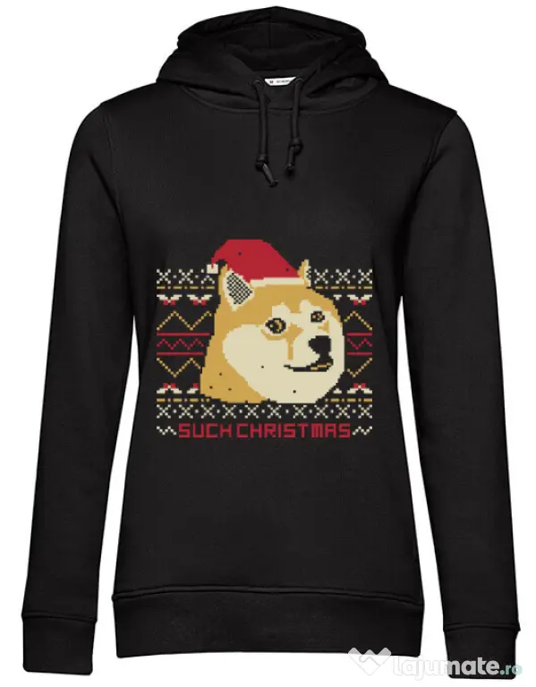 Hoodie dama cu gluga Doge christmas Negru