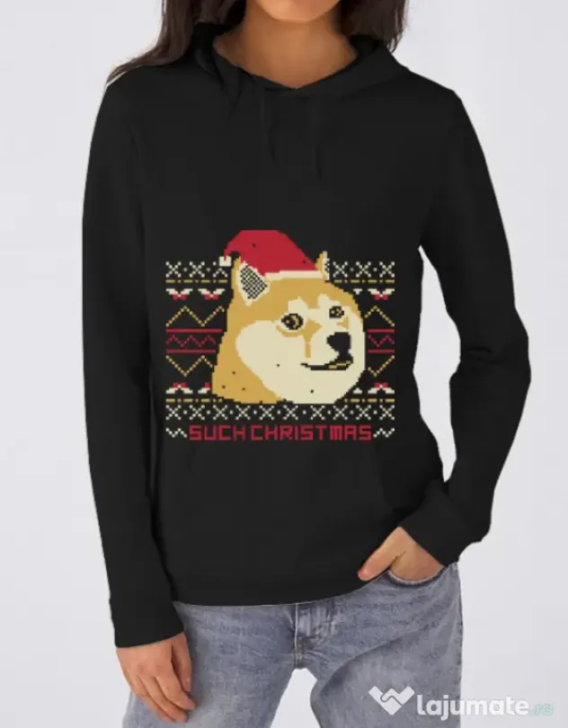 Hoodie dama cu gluga Doge christmas Negru