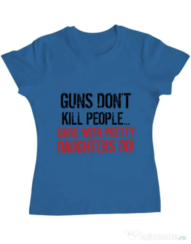 Tricou ADLER dama Guns dont kill Albastru azuriu