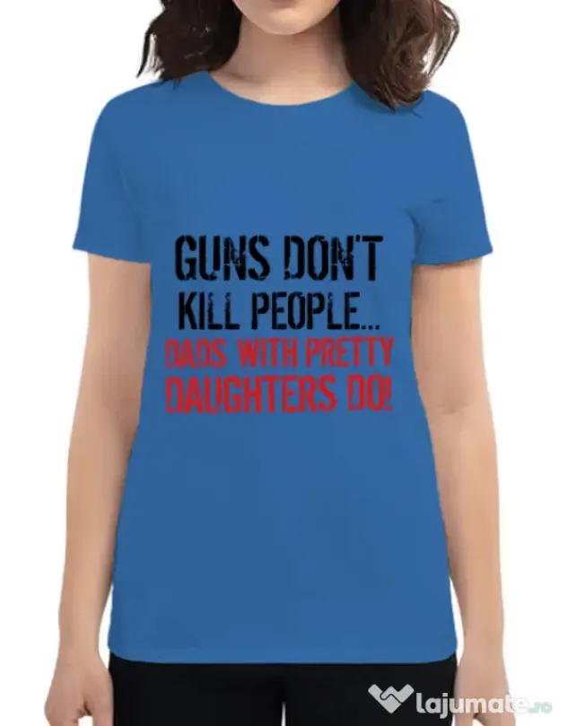 Tricou ADLER dama Guns dont kill Albastru azuriu