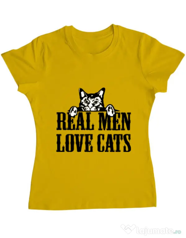 Tricou ADLER dama Real men love cats Galben