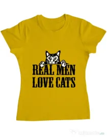 Tricou ADLER dama Real men love cats Galben