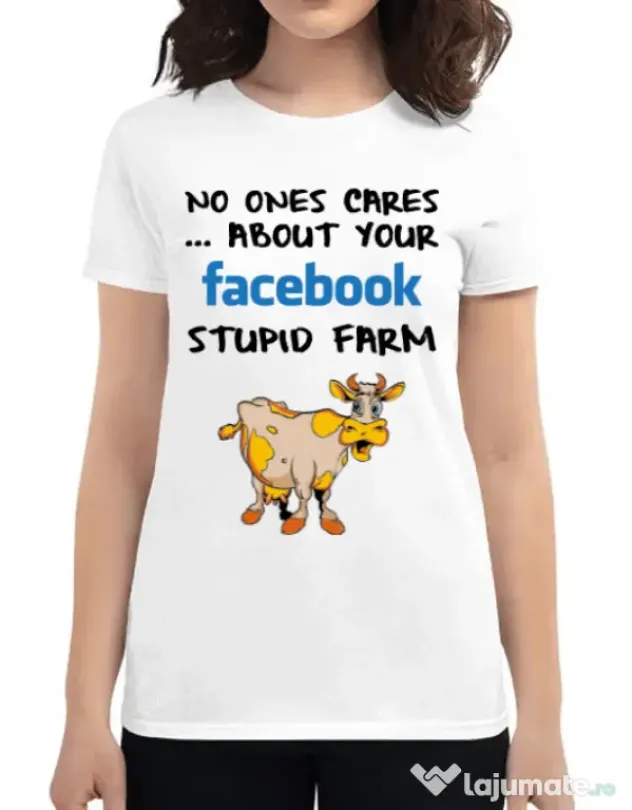 Tricou ADLER dama Stupid farm Alb