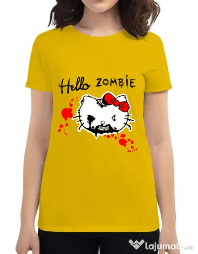 Tricou ADLER dama Hello zombie Galben