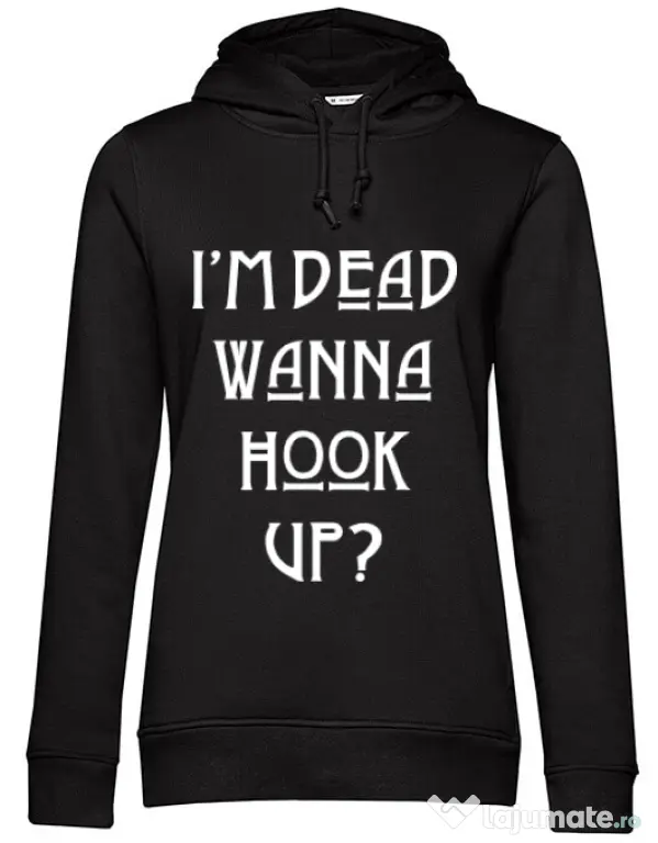 Hoodie dama cu gluga Wanna hook up Negru