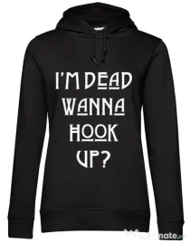 Hoodie dama cu gluga Wanna hook up Negru