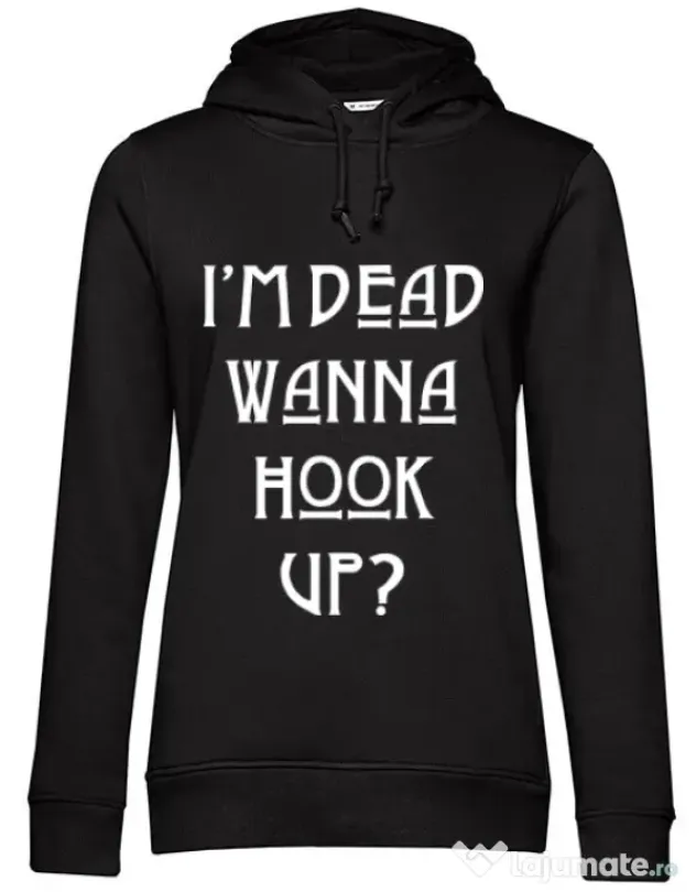 Hoodie dama cu gluga Wanna hook up Negru