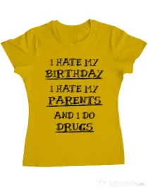 Tricou ADLER dama I hate Galben