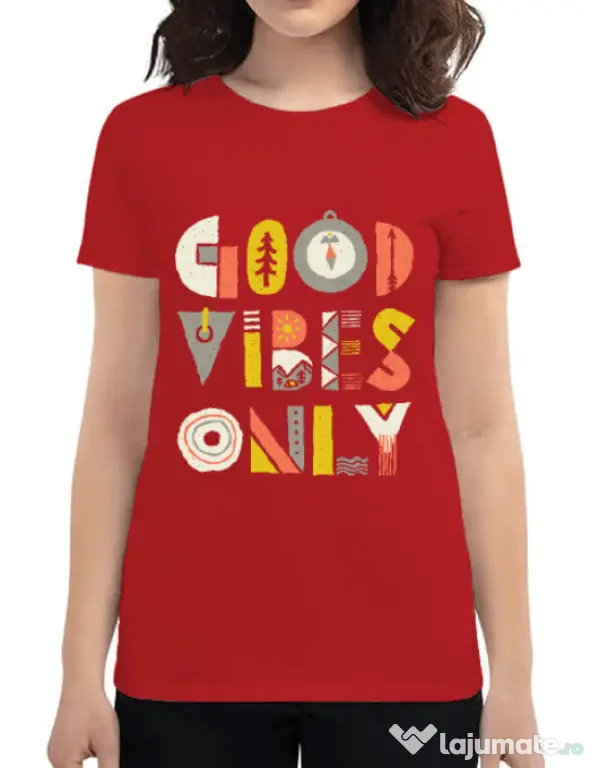Tricou ADLER dama Good vibes only Rosu