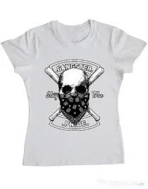 Tricou ADLER dama Gangster skull Alb