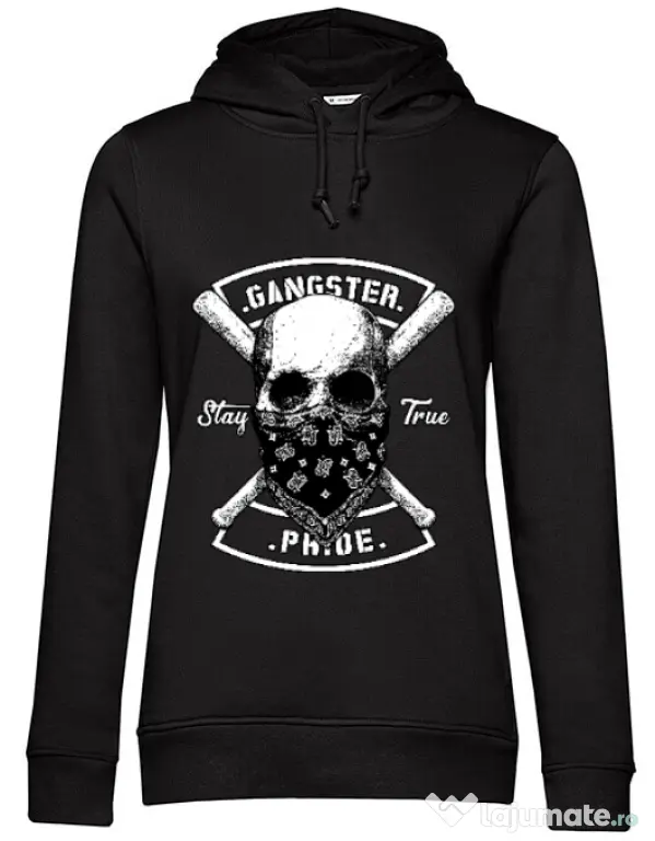 Hoodie dama cu gluga Gangster skull Negru