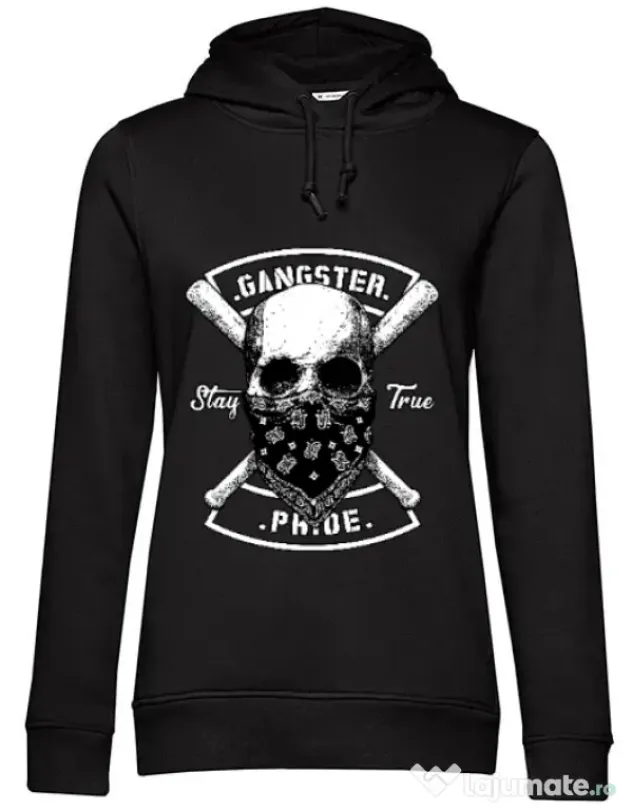 Hoodie dama cu gluga Gangster skull Negru