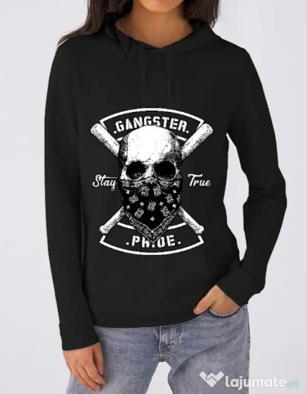 Hoodie dama cu gluga Gangster skull Negru