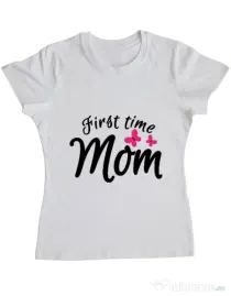 Tricou ADLER dama First time mom Alb