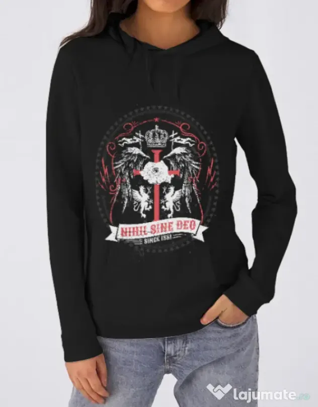 Hoodie dama cu gluga Nihil Sine Deo Negru