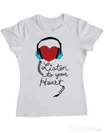 Tricou ADLER dama Listen to your heart Alb