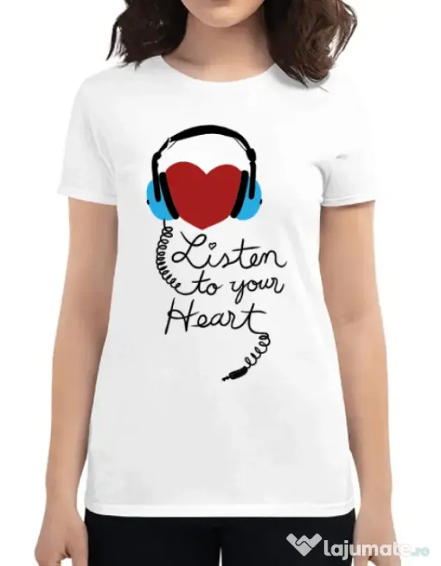 Tricou ADLER dama Listen to your heart Alb