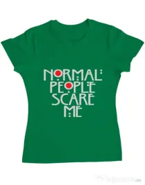 Tricou ADLER dama Normal people scare me Verde mediu