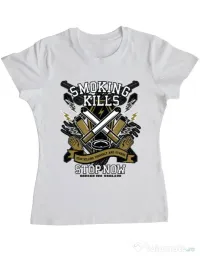 Tricou ADLER dama Smoking Kills Alb