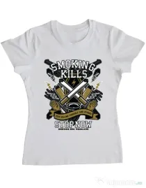 Tricou ADLER dama Smoking Kills Alb