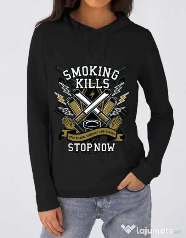 Hoodie dama cu gluga Smoking Kills Negru